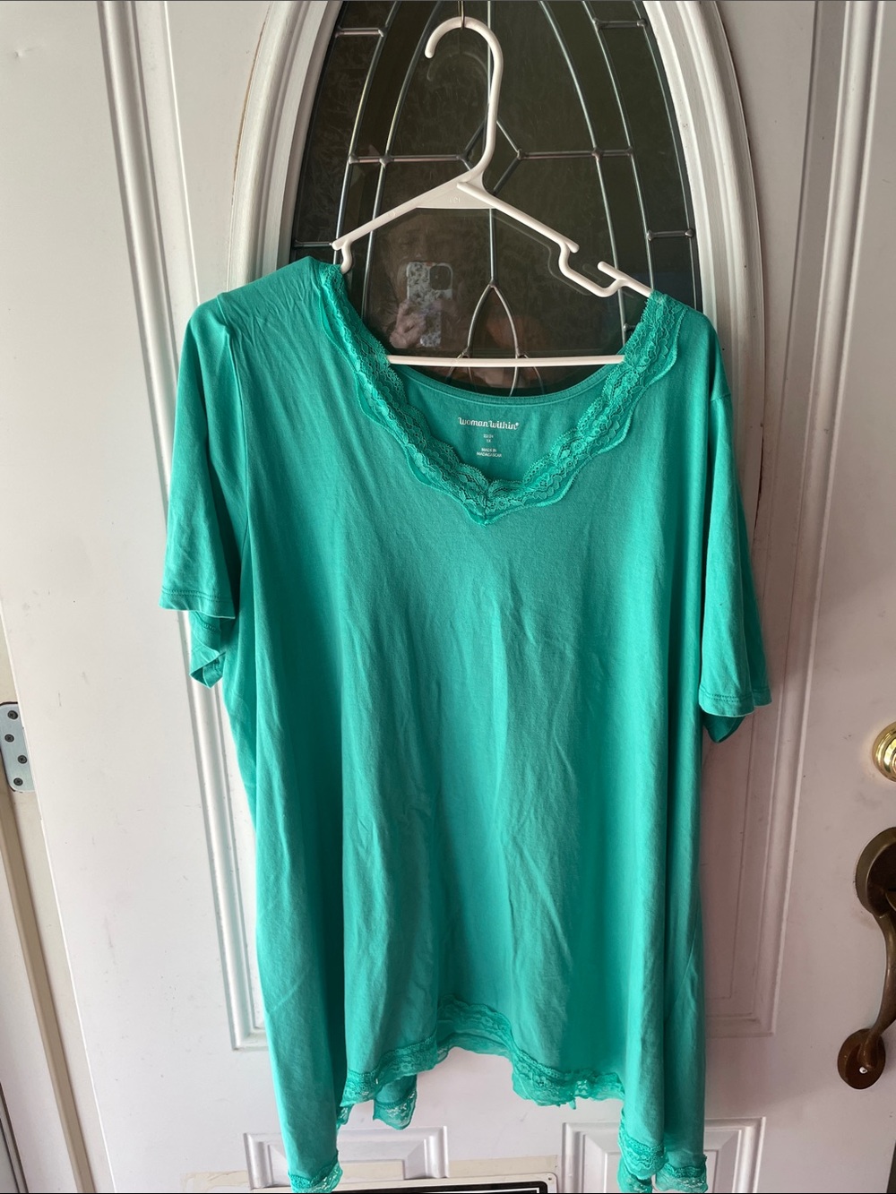Women With in  Lace-Trim V-Neck Tee - Teal Green